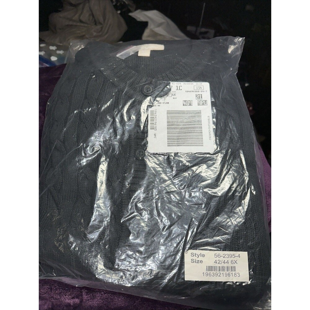 Woman Within CARDIGAN 6X Black Embroidered Floral Cotton Comfy NEW